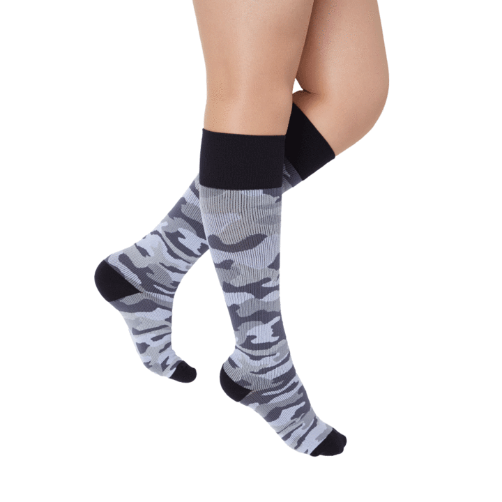 REJUVA Camo 20-30 mmHg Compression Socks, Black/Grey