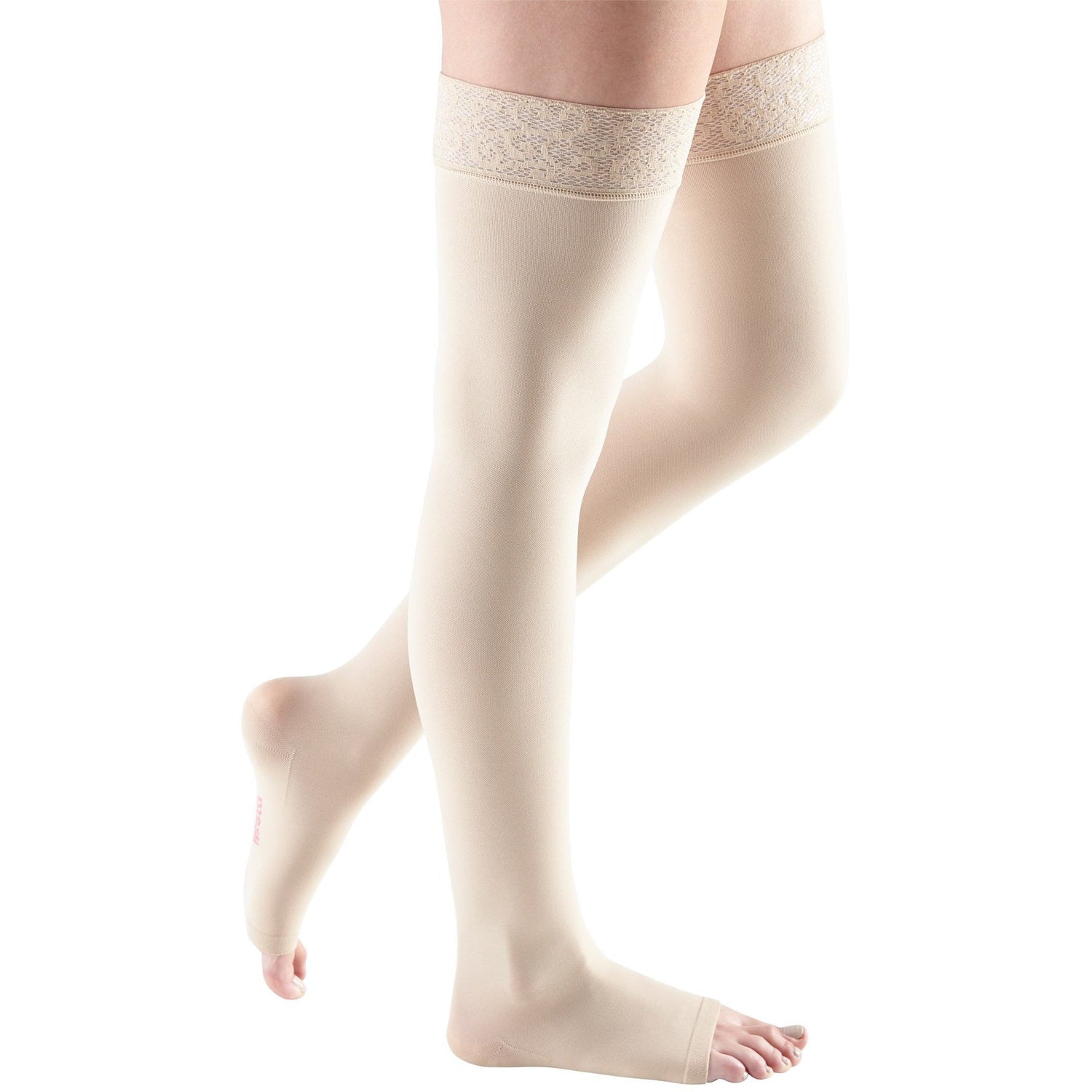 mediven Comfort 30-40 mmHg OPEN TOE Thigh High w/ Lace Silicone Top Band, Wheat