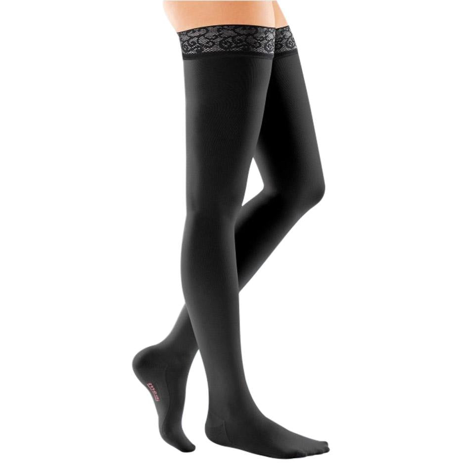 mediven Comfort 15-20 mmHg Thigh High w/ Lace Silicone Top Band, Ebony
