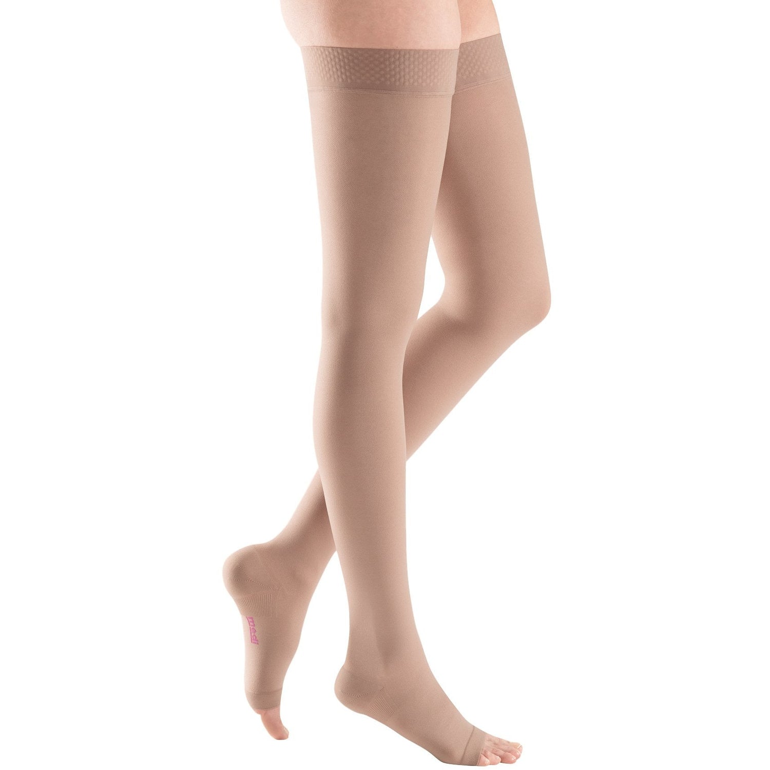 mediven Plus 20-30 mmHg OPEN TOE Thigh High w/ Silicone Top Band, Beige