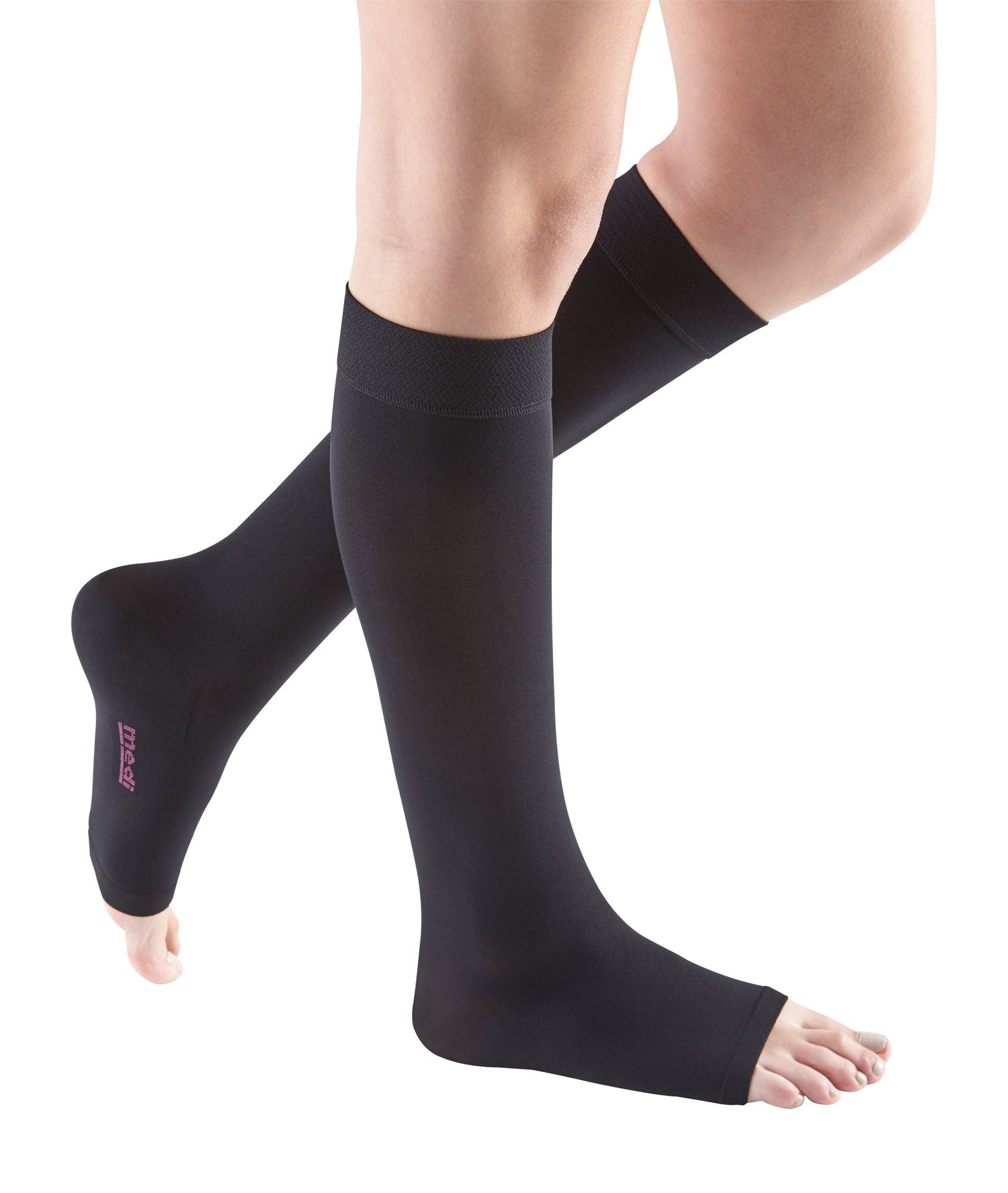 mediven Comfort Knee High w/ Silicone Top Band, Open Toe, Black