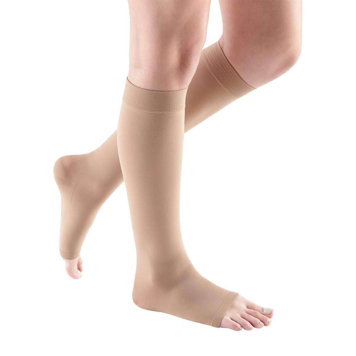 mediven Comfort Knee High w/ Silicone Top Band, Open Toe, Beige
