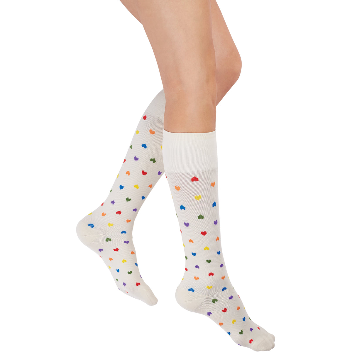 REJUVA Heart Knee High 15-20 mmHg, Rainbow Hearts/Cream
