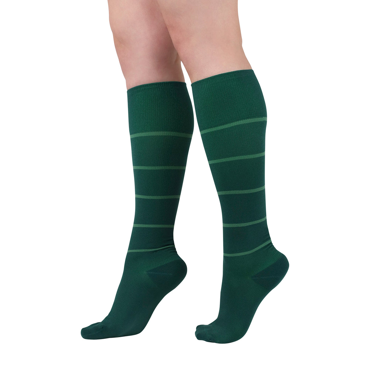 REJUVA Broad Stripe Knee High, 15-20 mmHg, Forest Green