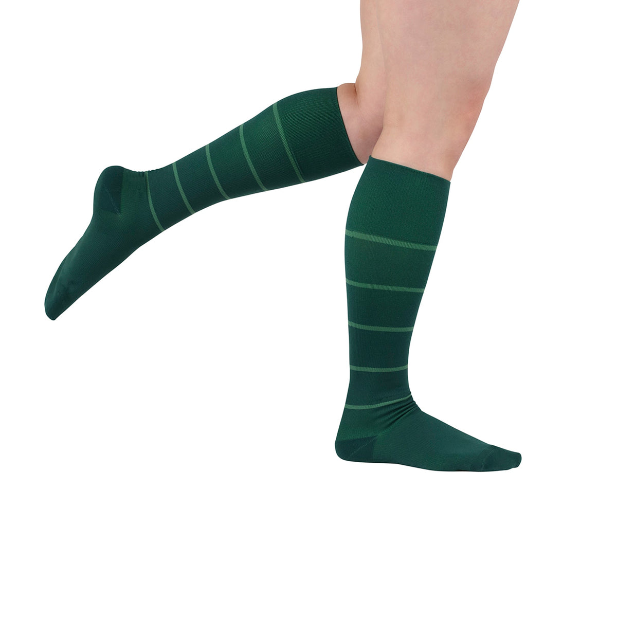 REJUVA Broad Stripe Knee High, 15-20 mmHg, Forest Green