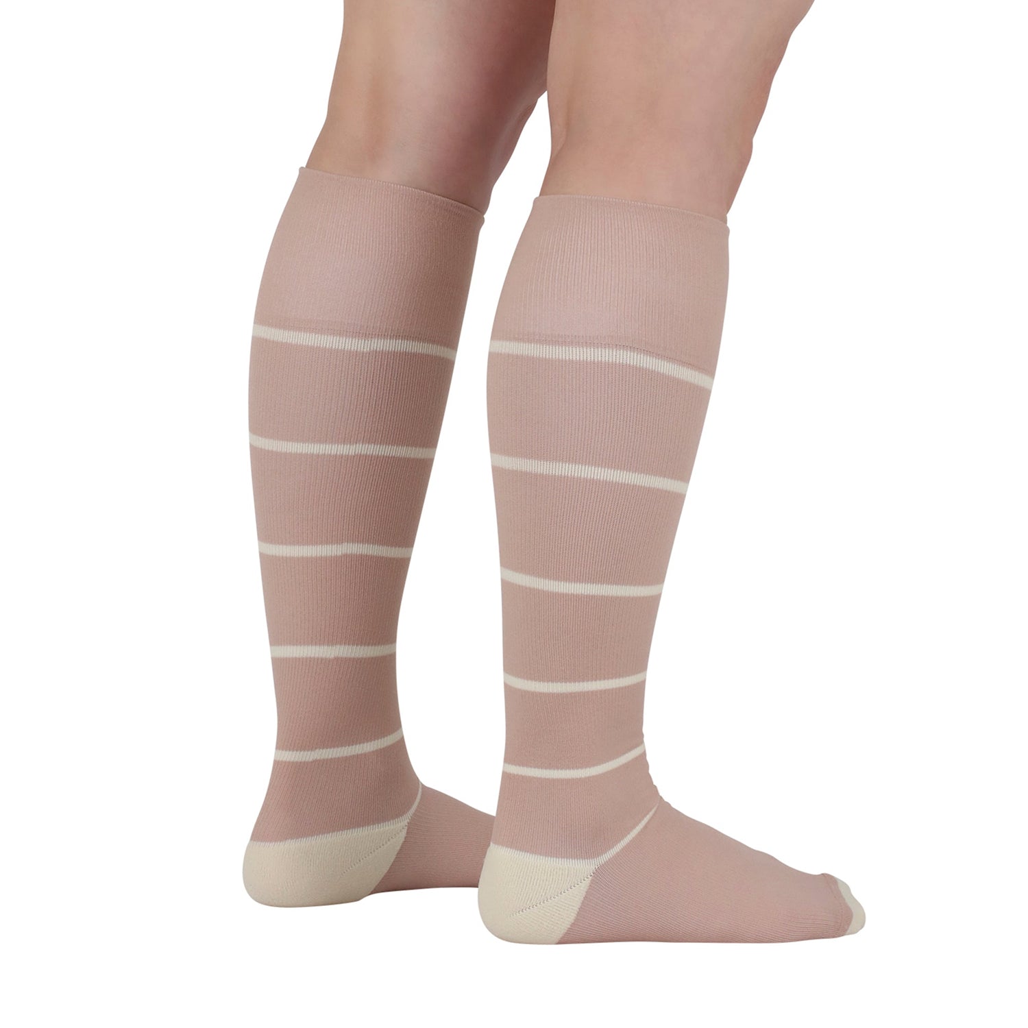 REJUVA Broad Stripe Knee High, 15-20 mmHg, Dusty Rose
