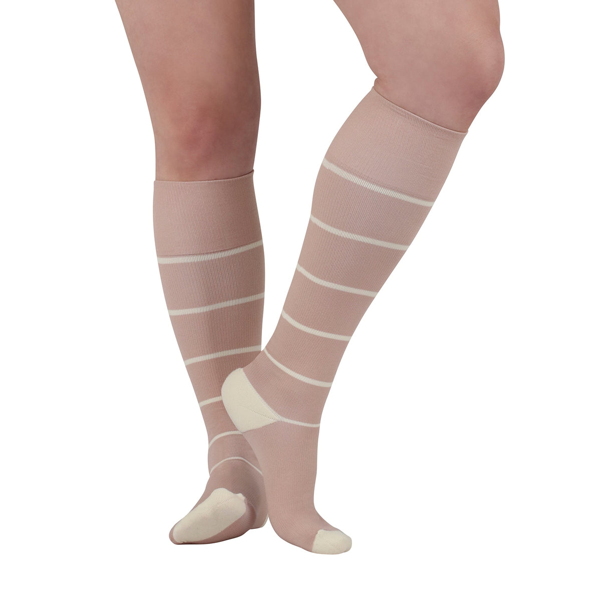 REJUVA Broad Stripe Knee High, 15-20 mmHg, Dusty Rose