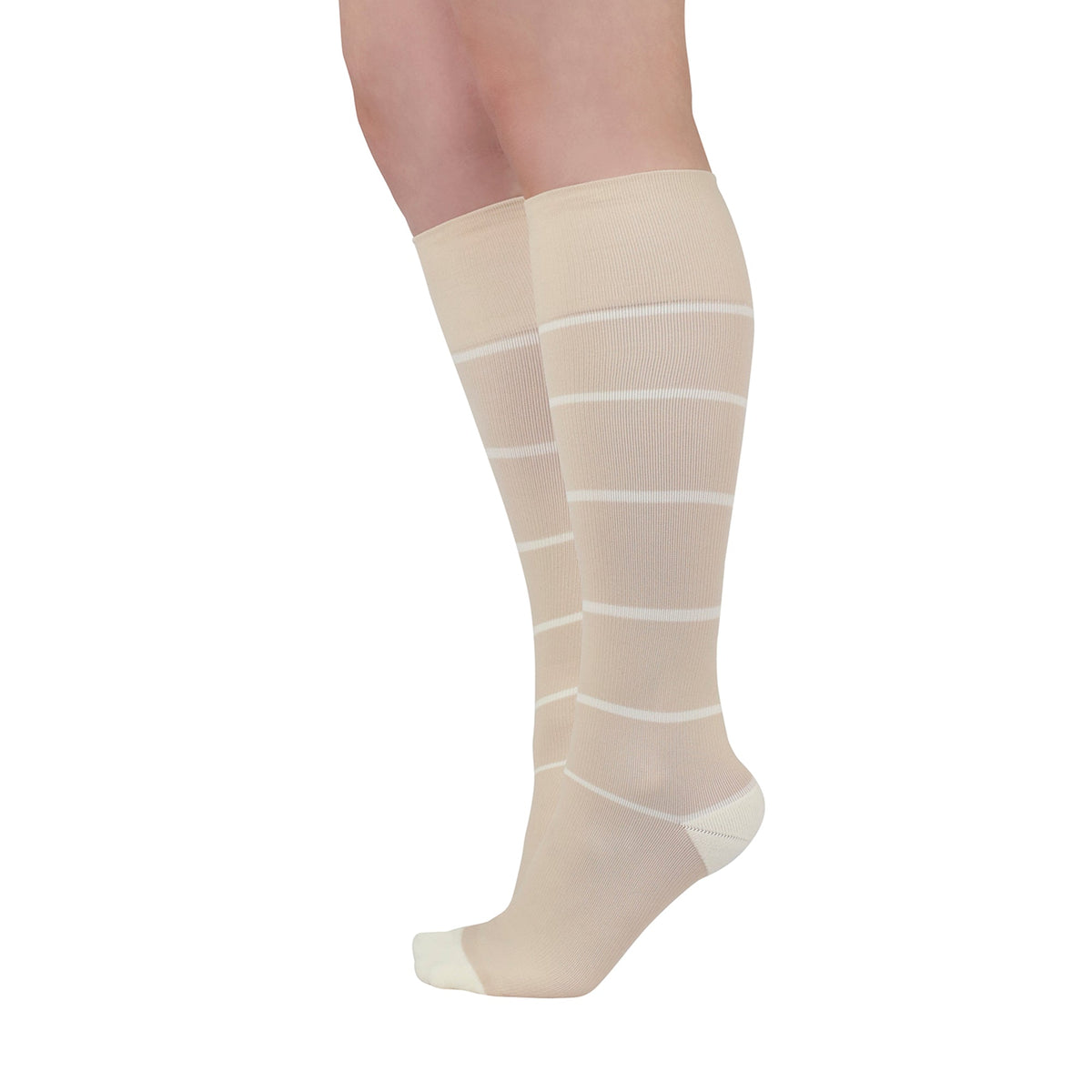 REJUVA Broad Stripe Knee High, 15-20 mmHg, Soft Sand