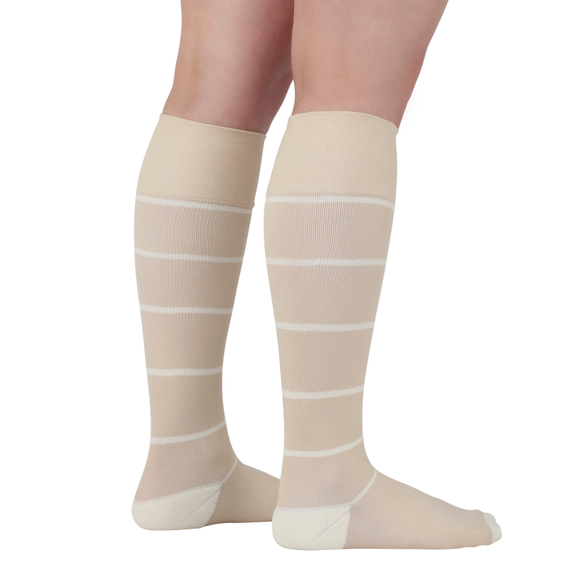 REJUVA Broad Stripe Knee High, 15-20 mmHg, Soft Sand