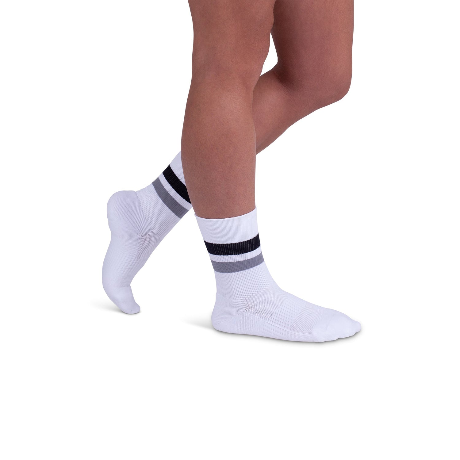 REJUVA Retro Stripe Crew Compression Sock 15-20 mmHg, Black