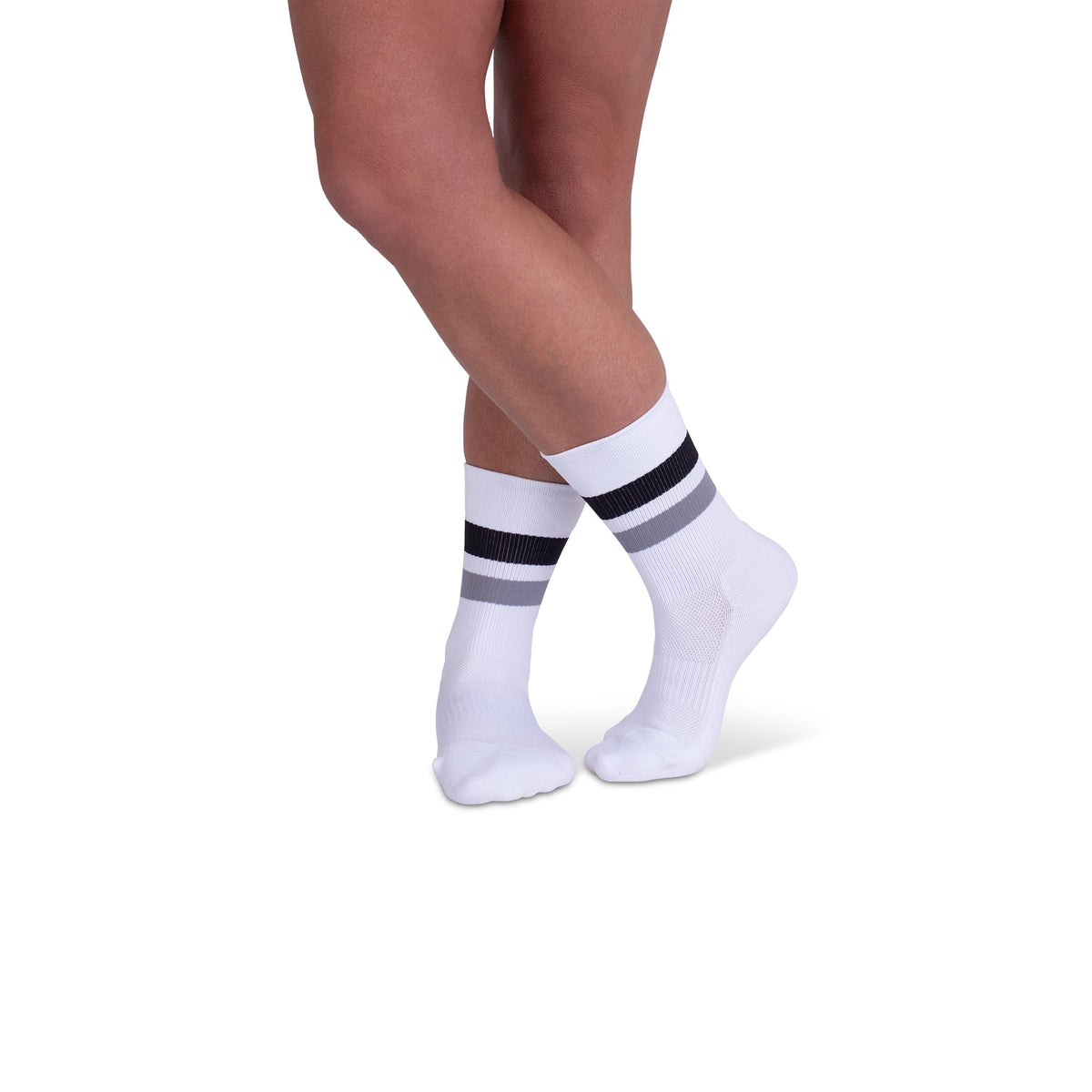 REJUVA Retro Stripe Crew Compression Sock 15-20 mmHg, Black