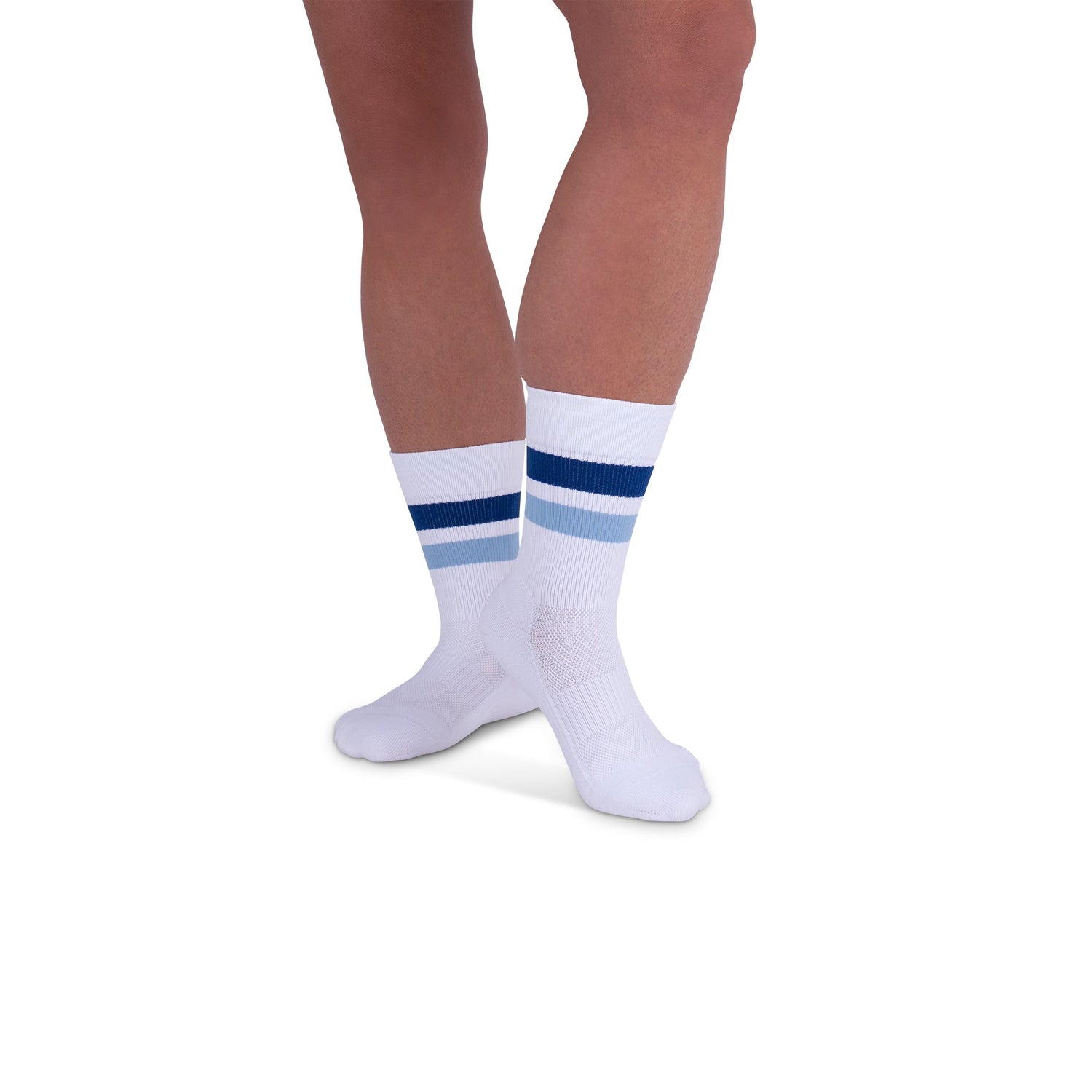 REJUVA Retro Stripe Crew Compression Sock 15-20 mmHg, Blue