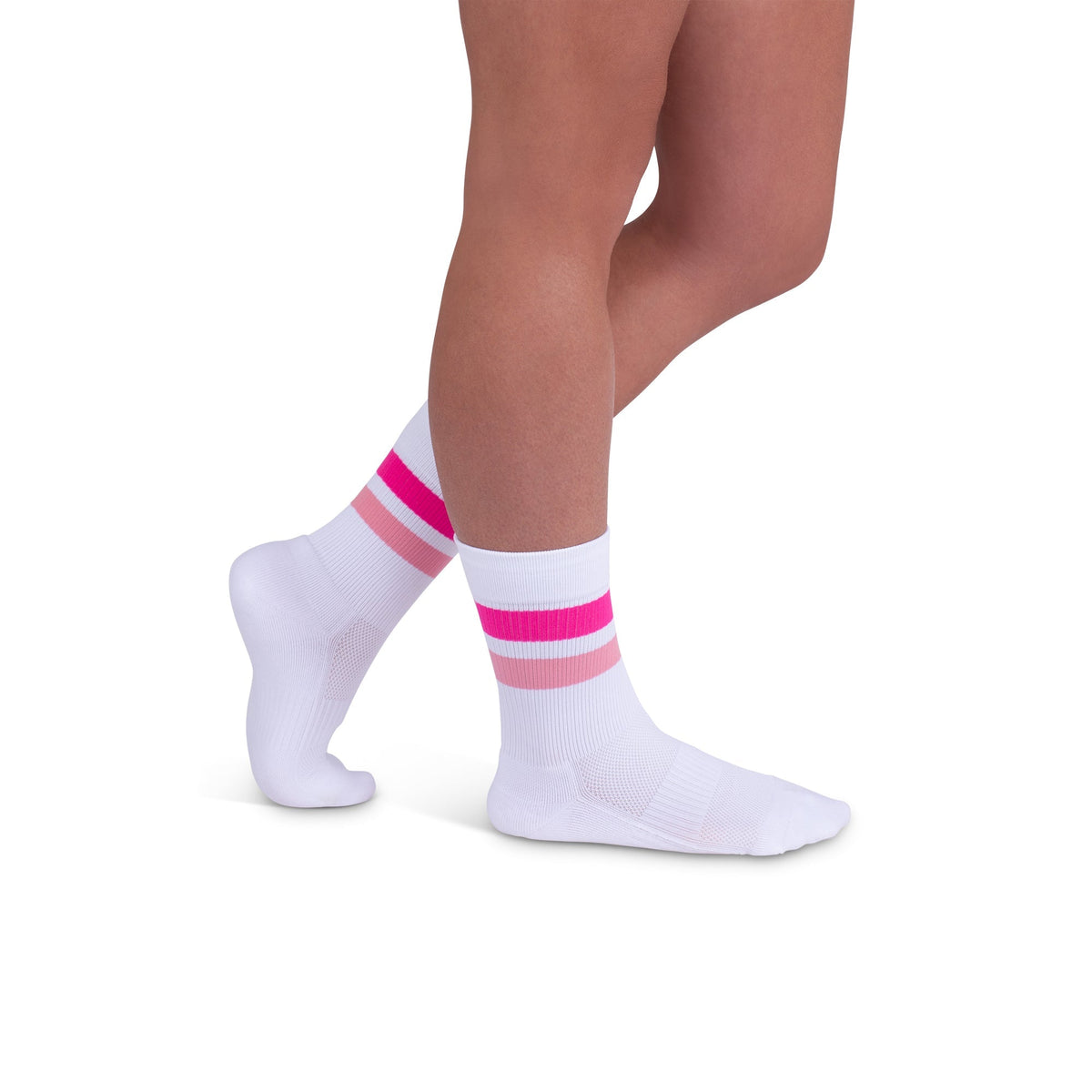 REJUVA Retro Stripe Crew Compression Sock 15-20 mmHg, Pink